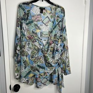 Lane Bryant Wrap travel tropical postcard sheer